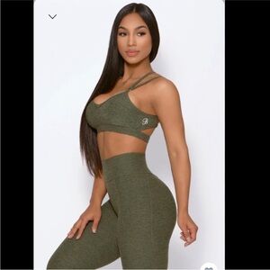 Olive Green Strappy Sports Bra and Leggings Set